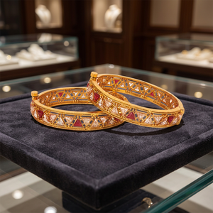 Antique Openable 2-Pc Gold Plated Bangles 207657 Women's Classic Artificial Fashion Jewellery Kanhai Jewels Top Wholesalers - Product Image 2