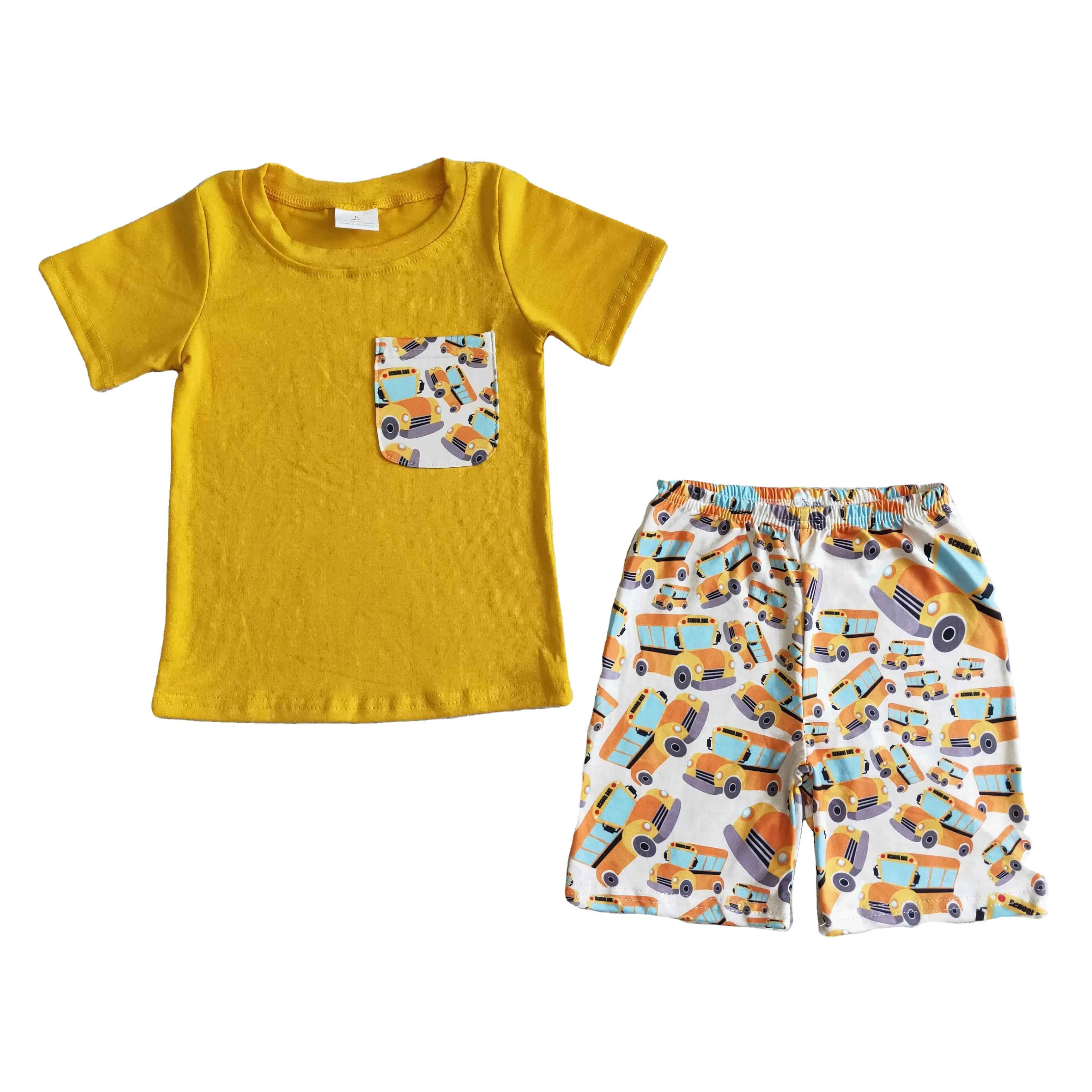 Bus Korte Mouwen Pocket Shirt Shorts 2 Stuks Jongens Sets Baby Kids Boutique Groothandel Jongens Zomer Kinderen Terug Naar School kleding