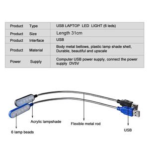 Lámpara de Lectura LED USB Portátil, Mini Lámpara de Libro, Lámpara de Mesa Flexible con 6 LED, Lámpara USB para Banco de Energía, Portátil, Computadora - Product Image 3