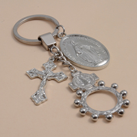 Pendentif vintage DIY en alliage d'argent, plaque ovale Vierge Marie, croix de Jésus, porte-clés