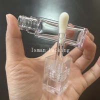 ISMAN Offre Spéciale – Tube de brillant à lèvres carré transparent 8ml 10ml avec grand applicateur, emballage transparent pour gloss, bouteille personnalisable avec logo