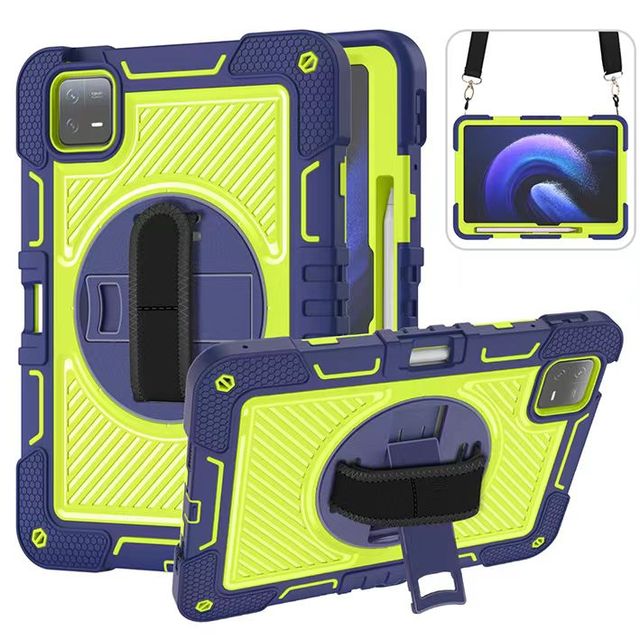 Durable 11-Inch Silicone Protective Case for MI Pad 6 Rugged Tablet Cover with Rotating Bracket and Hand Strap PC Material