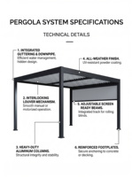Pergola motorisée en aluminium à lames orientables, imperméable, pour extérieur, avec toit rétractable et pliable, parasol de jardin, finition thermolaquée