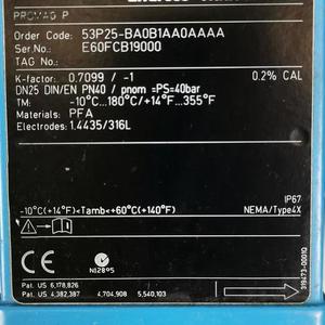 Débitmètre Endress+Hauser 53P25-BA0B1AA0AAAA DN25 Promag avec revêtement PFA haute température - Product Image 5