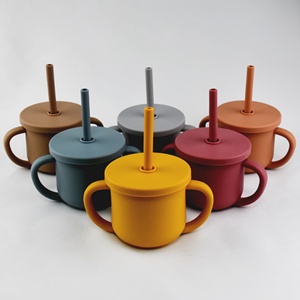 Wholesale Anti-Fall Leak-Proof Anti-Scald Children's Training Silicone Drinkware <b>Water</b> Cup with Food-Grade Straws - Product Image 4