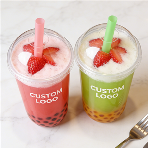 Vasos Desechables de Plástico PP Transparente de 24oz, Personalizados con Impresión UV, con Tapas y Pajitas, 90mm - Product Image 2