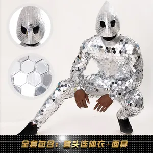 hombre disfraz de robot Suppliers-Baile de salón cantante trajes espectáculo lleva dj fiesta espejo de plata traje de robot vestido de los hombres traje mono disco traje