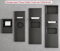 Support mural tout-en-un en acier inoxydable 304 sur mesure pour papier toilette, brosse WC, étagère téléphone et poubelle, avec niche sans rebord