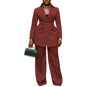 Traje de Dos Piezas para Mujer, Color Sólido, para Ir al Trabajo, con Cintura Ajustada, Cuello Camisero, Botones y Pantalones, a la Moda - Product Image 2