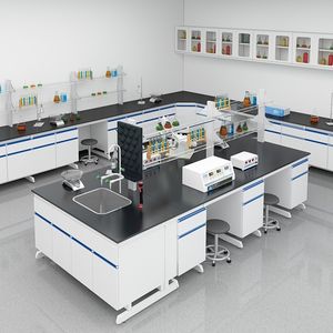 Banc <span class=keywords><strong>de</strong></span> laboratoire en métal avec poubelle intégrée pour les environnements <span class=keywords><strong>de</strong></span> laboratoire hospitalier et scolaire - Product Image 1
