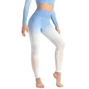 Leggings de yoga taille haute pour femme, couleur unie, longueur intégrale, en maille respirante, Spandex et Polyester, avec design ajouré - Product Image 1