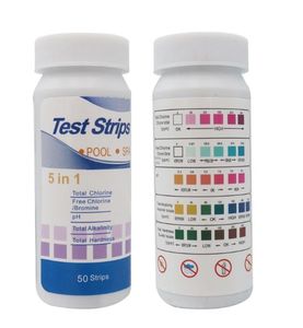 Bandes de test d'eau multifonctionnelles 5 en 1 haute précision pour piscine, spa, aquarium, test de <span class=keywords><strong>chlore</strong></span>, <span class=keywords><strong>pH</strong></span>, alcalinité, dureté - Product Image 1