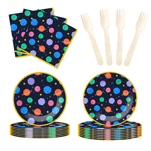 Fournitures pour fête d'anniversaire sur le thème de l'espace DAMAI, assiettes en papier, gobelets, serviettes, décorations de fête galactiques jetables pour 8 invités - Product Image 5