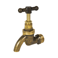 Robinet d'eau extérieur vintage en laiton avec poignée en T et bec courbé, filetage externe, pour jardin et cour