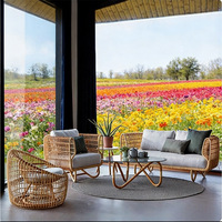 Ensemble de canapés en rotin avec structure en alliage d'aluminium de style sud-est asiatique pour patios, jardins, balcons, imperméable, amovible et remplaçable