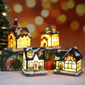 2024 Navidad Xmas Glow Decor Gifts Decoration Supplies Christmas Tree Ornaments Resin Small Village Led Lights House