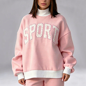 Sweat-shirt surdimensionné personnalisé pour femme, col montant, doux, 100% coton molletonné, avec broderie et applique florale - Product Image 1