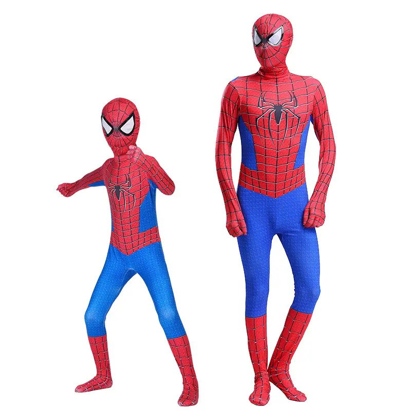 Kostum Cosplay Spider Man Anak-anak Dewasa, Kostum Halloween Pahlawan Super Marvel