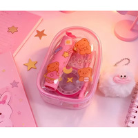 Ensemble de papeterie en PVC sur le thème de la mini licorne MIAX - Étui portable avec breloque pompon |   Kit de fournitures scolaires mignonnes pour enfants