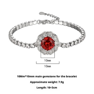 High Quality Jewelry Eco-friendly <b>Copper</b> Insert 10MM Red Corundum Zircon Flower <b>Bracelet</b> for Romantic Bridal Looks - Product Image 2