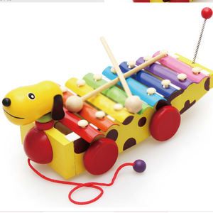 Legno a mano a bussare pianoforte ottava pianoforte <span class=keywords><strong>piccolo</strong></span> cane giallo trascinando a mano a bussare pianoforte educativi del bambino prima educazione giocattolo di musica - Product Image 1