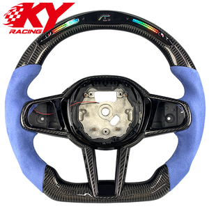 Volante deportivo personalizado de fibra de carbono, cuero azul y LED RPM para BMW G20 G2X G30 G3X G42 G80 G82 G87 G8X F9X 2018-2026 - Product Image 1