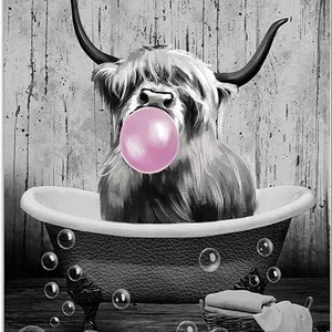 Wall art paintings Highland Cow Bathroom Pictures Wall Decor Funny Black and White Bathroom Decor Wall Art