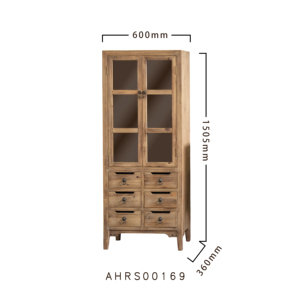Rustic Farmhouse Accent Cabinet Furniture Recycled <b>Pine</b> Wood <b>Cupboard</b> Bookcase Cabinet with Glass Door and 6 Drawers - Product Image 5