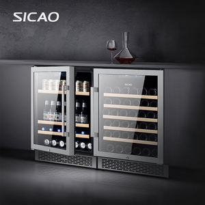 Réfrigérateur <span class=keywords><strong>cave</strong></span> à <span class=keywords><strong>vin</strong></span> SICAO R600a 300L au design unique en verre avec éclairage LED bleu pour 28 <span class=keywords><strong>bouteilles</strong></span> - Product Image 3