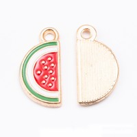 Emaille aardbei fruit bedel gouden kleurige legering hanger voor kinderlunchbox rits trekkoord
