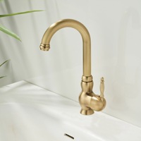 Robinet de lavabo WEIHAO de luxe en or brossé imitation, design en forme de gourde, avec poignée en céramique, mitigeur de lavabo à poser sur le comptoir