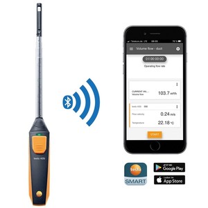 Testo 405i - Anémomètre intelligent sans fil à fil chauffant pour la mesure de la vitesse, de la température et du débit d'air - Product Image 1
