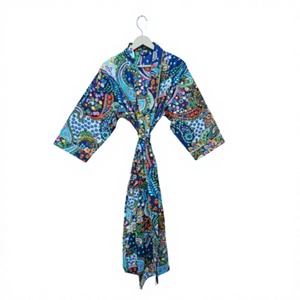 Bata Kimono Larga de Algodón 100% para Mujer con Estampado Floral, Cuello en V, Mangas Largas, Tejido Suave, Elegante, Casual, de Verano, de Secado Rápido - Product Image 1