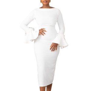 Abito Aderente Monocolore alla Moda con Maniche a Campana per Donne, Perfetto per l'Ufficio, Collezione Invernale, Stile Africano - Product Image 5