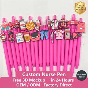 Penna Retrattile Personalizzata con Patch in Silicone a Cartone Animato, Due Stili per Palestra e Medicina, Penna in Plastica Rosa Opaca per Cancelleria Promozionale - Product Image 6