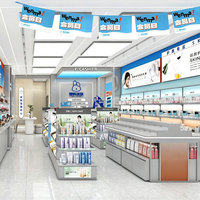 Aménagement de magasin de cosmétiques : Présentoirs contemporains à aménagement ouvert avec éclairage d'accentuation pour l'intérieur d'un magasin K-Beauty