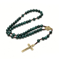 Chapelet en perles de plastique Mecrt 10 mm vertes, fait main, avec pendentif croix antique catholique en alliage de zinc
