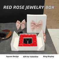 Maßgefertigte Seifenrosen-Schmuckgeschenkbox mit Doppeltür, Magnetverschluss, stabilem Karton und Satinschleife für Halsketten, Ringe, Heiratsanträge – Großhandel