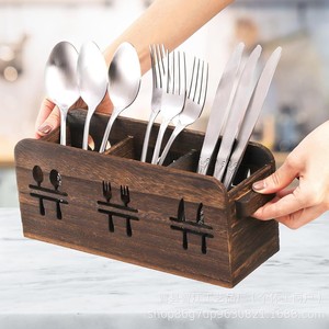 Estante de madera para cubiertos de cocina, organizador de cuchillos y tenedores, decoración de mesa de boda estilo rústico, estante de madera maciza. - Product Image 1