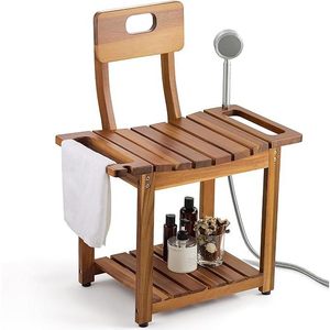 Tabouret de salle de bain en teck Ruoyi avec dossier et étagère, 18,7x16,5x34,8 pouces, chaise de douche pour la zone de la baignoire - Product Image 5