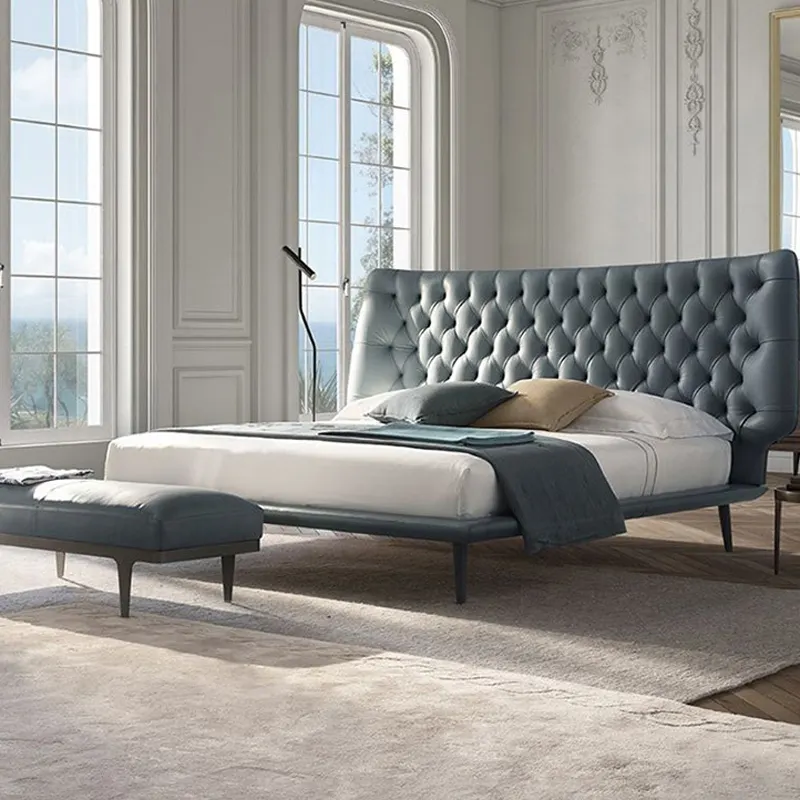 Villa di lusso leggera in stile italiano letto matrimoniale di grandi dimensioni camera da letto post-moderna in pelle massello
