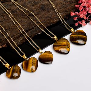 Collar con Colgante de Corazón de Piedra Ojo de Tigre, Cabujón Natural con Engaste de Bisel, Joyería para Mujer, Cristal de Sanación Energética, Chakra Calmante - Product Image 5