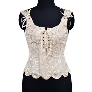 Corset vintage en jacquard à lacets avec nœud, col carré, bustier sculptant la taille, top amincissant - Product Image 1