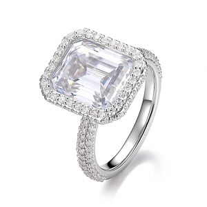 Anillo de Lujo Personalizado, Oro Blanco Sólido de 10K, 14K, 18K, Diamante VVS, Moissanita, Corte Esmeralda, Anillo de Compromiso y Boda para Mujer y Hombre - Product Image 1