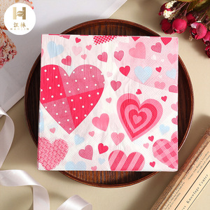 Printed Paper Napkins 33x33cm Romantic Heart Design Valentine'S Day Party Decorations Disposable Tableware - Product Image 1