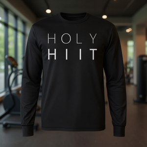 Holy HIIT Long Sleeve T-Shirt Black Unisex Quick Dry Workout <b>Apparel</b> Crew Neck Cotton Adult <b>Sports</b> Wear - Product Image 3