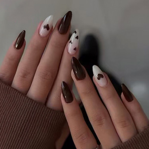 Lot de 24 faux ongles roses à presser, motif étoile et pois, réutilisables, haute qualité, style French Manucure - Product Image 6