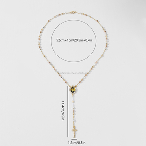 Collar Católico Religioso en Forma <span class=keywords><strong>de</strong></span> Y con Cuentas <span class=keywords><strong>de</strong></span> Latón, San <span class=keywords><strong>Benito</strong></span>, San Judas, Virgen María, Rosario Tricolor Chapado en Oro <span class=keywords><strong>de</strong></span> 14k con <span class=keywords><strong>Cruz</strong></span> - Product Image 2