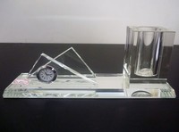 Ensemble de fournitures de bureau en cristal : porte-stylo, horloge, support globe, porte-cartes de visite, couleur transparente/jade, boîte cadeau personnalisable