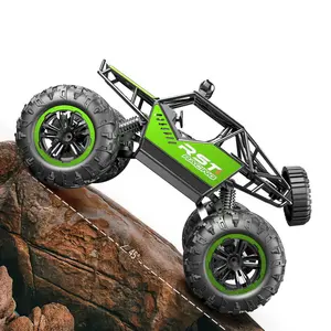 Mobil Remote Control RC mobil truk Monster Off Road cangkang logam 2WD lampu depan LED motor ganda mainan perangkak batu untuk hadiah anak-anak